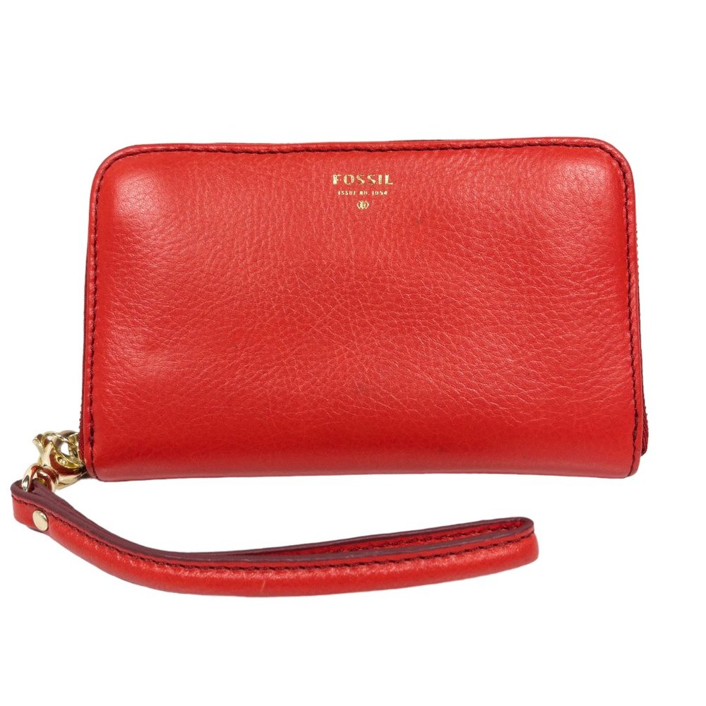 Fossil Sydney Coral Orange Zip Wristlet Wallet Clutch